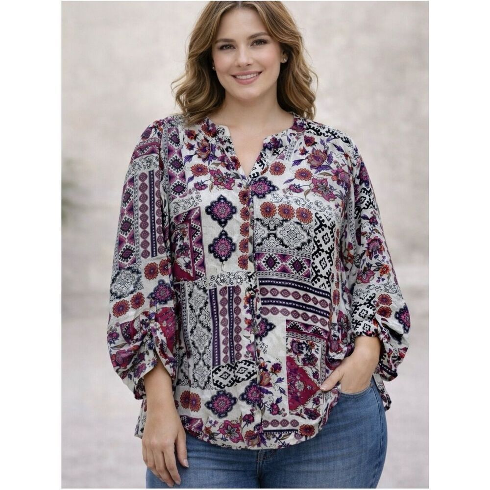 EUC Westport Floral Patchwork Paisley Blouse -  Size 1X
